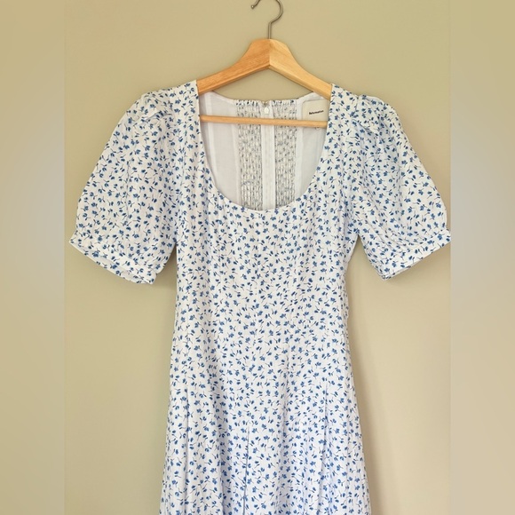 NEW Reformation Coucou Midi Linen Dress Hanna White Blue Floral | US 2 UK 6 - Picture 10 of 16